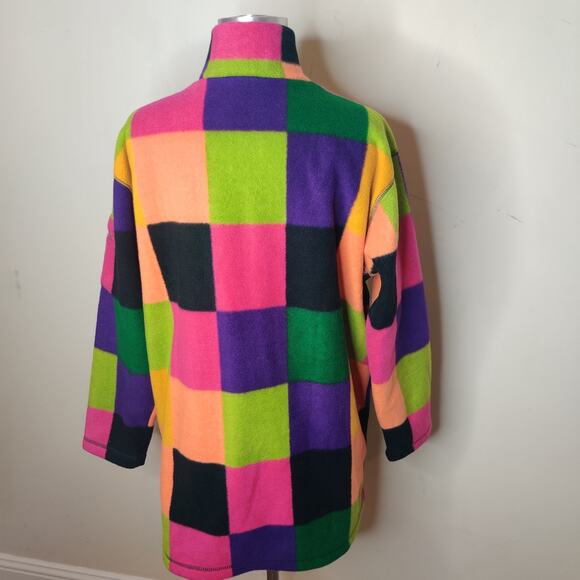 Chaus Sport Fleece Tunic Sweater Jacket Colorblock Colorful - Picture 9 of 10